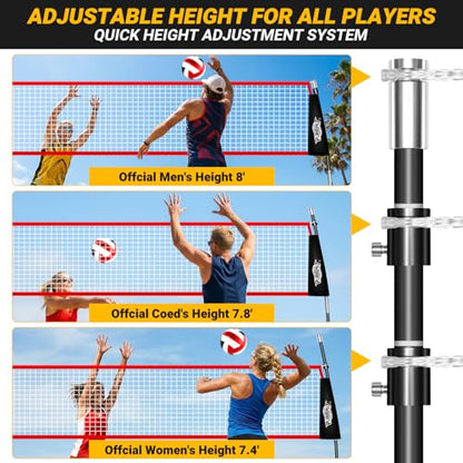20FT Volleyball Training Net, Height Adjustable Volley Ball Nets for Hitting,Serving Spiking Practice,Portable Volleyball-Net for Beach Indoor Outdoor Bacyard| with Carryingbag & Sandbags