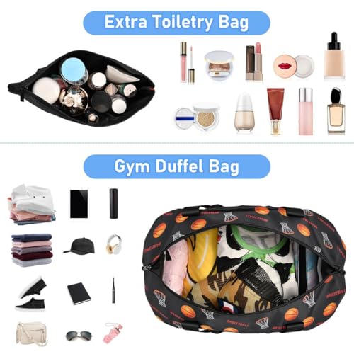 ALAZA Basketball Net Black Travel Duffel Bag Tote Bag Multi Compartment Weekender Overnight Bag with Wet Pocket for Travel Men Women