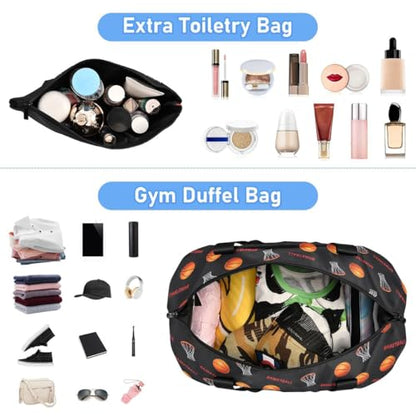 ALAZA Basketball Net Black Travel Duffel Bag Tote Bag Multi Compartment Weekender Overnight Bag with Wet Pocket for Travel Men Women