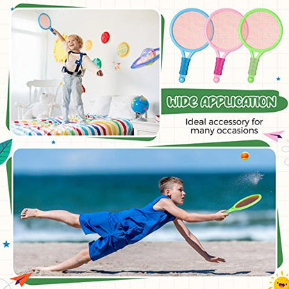 Wettarn 8 Pcs Plastic Kids Tennis Racket with 4 Tennis Balls and 4 Shuttlecocks Training Balls Beach Racket Set in 3 Colors for Kids Outdoor Sports Gifts
