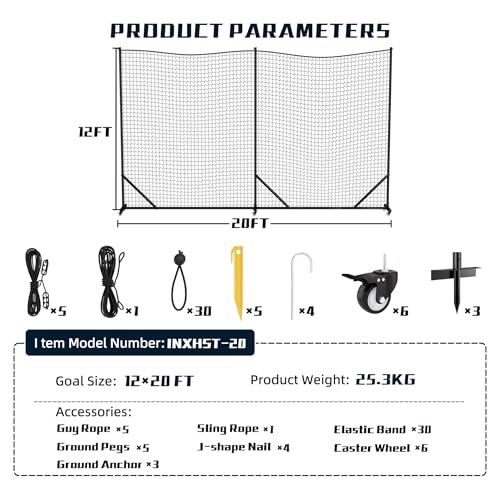 MR Ball Stop Net System, Movable Heavy Duty Backstop Net, 2 in 1 Multi-Sport Stop Netting, Ball Barrier Sports Practice Barrier Net for Professional, College and Grade School Training - size: 20 Ft