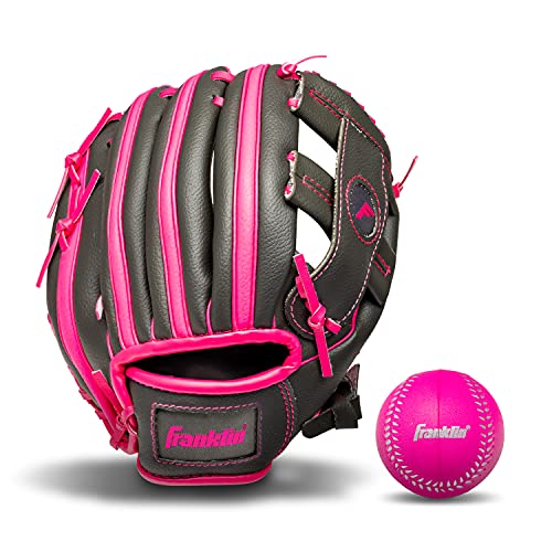Franklin Sports Kids Baseball Gloves - RTP Youth Teeball Glove + Ball Set - Boys + Girls Teeball Mitt - 9.5" - color: Graphite/Pink