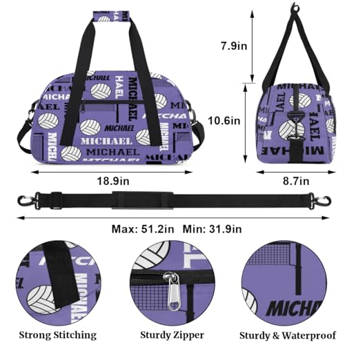 Custom Volleyball Gym Bag Duffel Bag for Women Men, Personalized Name Sport Bag Overnight Bags Customized Travel Weekender Bag, Light Purple - color: Light Purple