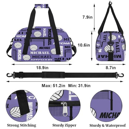 Custom Volleyball Gym Bag Duffel Bag for Women Men, Personalized Name Sport Bag Overnight Bags Customized Travel Weekender Bag, Light Purple - color: Light Purple