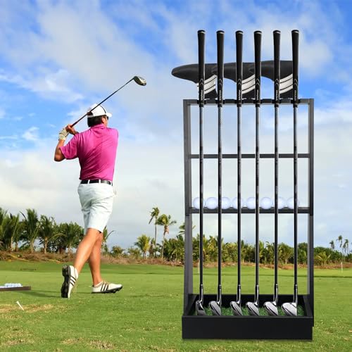Golf Putter Stand, Golf Club Holder for 36 Balls Tray Storage & 6 Clubs & 3 Head Covers, Display Rack Organizer for Home Indoor Outdoor Office