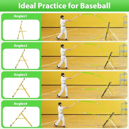 Baseball Rebounder Net, Metal Frame & High-Tension PE Net, Lacrosse Bounce Back PracticeTraining Equipment, Adjustable Softball Pitchback Net, Perfect for Improving Balls Training Skills - color: Yellow