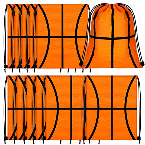 Shappy 12 Pieces Basketball Drawstring Bags Bulk Small Sport Goodie Bags Snack Treat Backpack for Ball Birthday Party Favor Team Gifts(10 x 12 Inch)