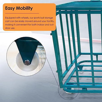 Home Gym Organizer Rack Steel Basketball Rack with Wheels, Professional Rolling Sports Ball Storage Cart, Extra-Large Basketball Display Stand Equipment for Indoor Outdoor