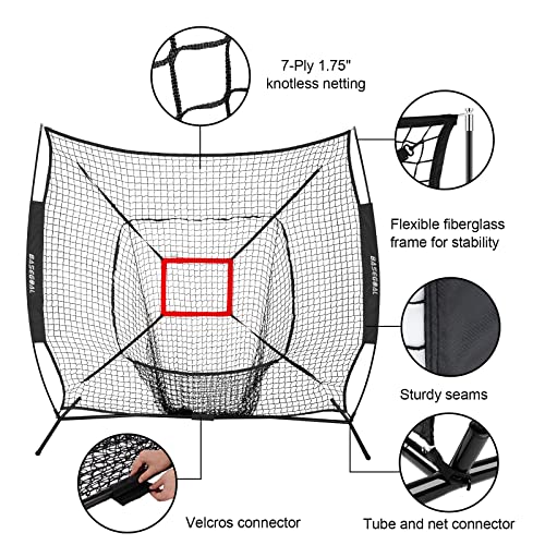 BaseGoal 7'×7' Baseball Softball Practice Net,Baseball Backstop,for Hitting Pitching Batting Catching with Bow Frame,Bonus Strike Zone - style: Black