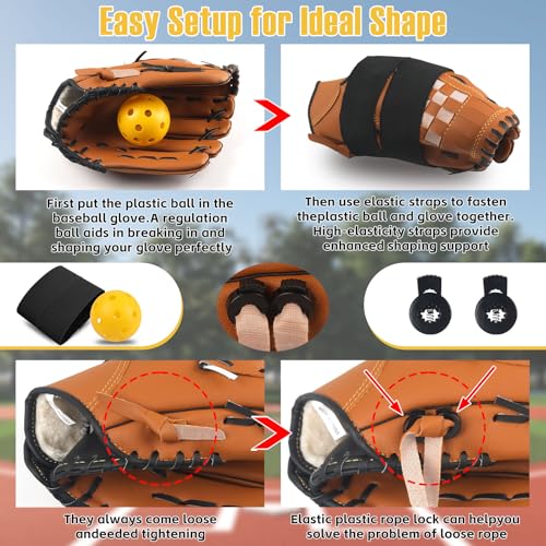 Baseball Glove Break-in Kit, 6-Piece Set with 1 Wooden Solid Construction Glove Mallet, 2 Elastic Wraps, 2 Locks, 1 Plastic Practice Ball - Baseball Hammer for Adult & Youth Glove Break-in and Shaping - size: Black-Glove Break-in Kit