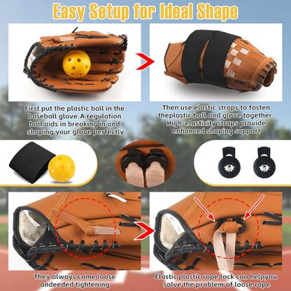 Baseball Glove Break-in Kit, 6-Piece Set with 1 Wooden Solid Construction Glove Mallet, 2 Elastic Wraps, 2 Locks, 1 Plastic Practice Ball - Baseball Hammer for Adult & Youth Glove Break-in and Shaping - size: Black-Glove Break-in Kit