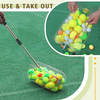 Portable Tennis Ball Picker Upper, Retractable Stainless Steel Collector Multifunction Retriever for Tennis Ball Pick Up, No Bending Needed