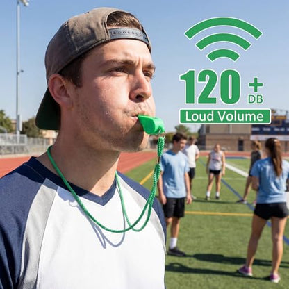 Flutesan 48 Pcs Whistles Bulk with Lanyard Sports Loud Crisp Sound Whistles for Coach Referees Training Emergency - color: Green