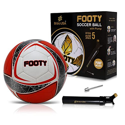 Footy - Size 5 Leather Soccer Ball with Pump - Professional Youth Training Ball - color: Red
