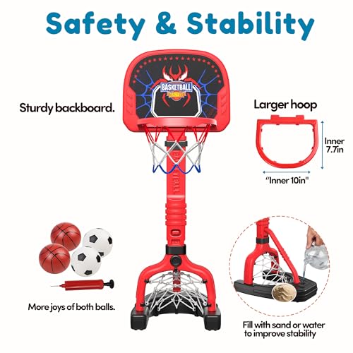 Toddler Basketball Hoop, Easy Score Baby Kids Basketball Hoop & Soccer Goal for Indoor Outdoor Play, Adjustable Height 2–4.4 ft, Birthday Gifts Spiderman Toys for Toddlers Age 1 2 3 4 5