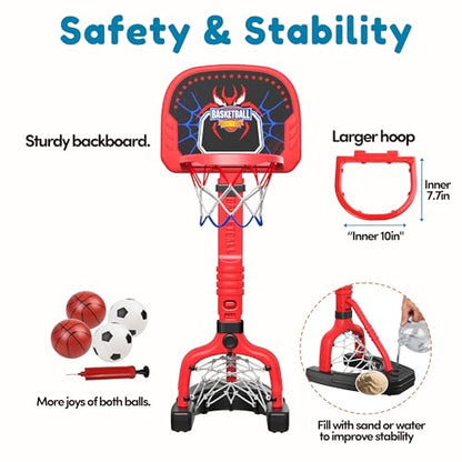 Toddler Basketball Hoop, Easy Score Baby Kids Basketball Hoop & Soccer Goal for Indoor Outdoor Play, Adjustable Height 2–4.4 ft, Birthday Gifts Spiderman Toys for Toddlers Age 1 2 3 4 5