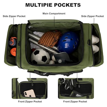 Goloni 130L Expandable 32" Heavy Duty Extra Large Duffel Bag,Sports Gym Equipment Travel Duffle Bag for Soccer Baseball Basketball Hockey Football Team Coaches & More - color: Green