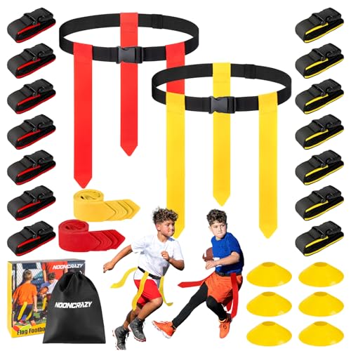 Flag Football Belts, 6/8/10/12/14 Player Flag Football Set for Kids, Youth & Adult, Adjustable Flag Football for Waist 22-43"
