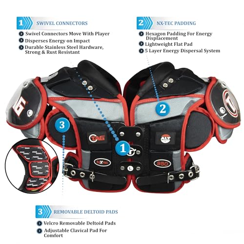 TAG Adult ALT4-910 Football Shoulder Pads for Quarterback and Wide Receiver