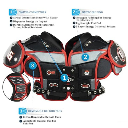 TAG Adult ALT4-910 Football Shoulder Pads for Quarterback and Wide Receiver