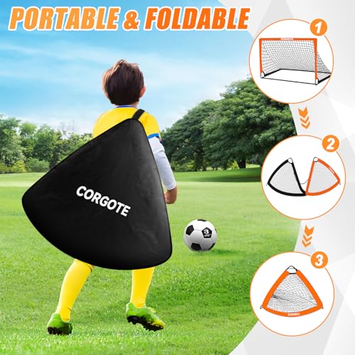 Toddler Soccer Goals for Backyard Set of 2, 4x3ft Portable Pop Up Soccer Net, Kids Soccer Training Equipment with Ball, Cones, Ladder, Scoring Target, 3-14Years Old Birthday Gifts for Boy Girl
