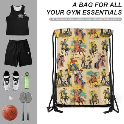 Western Drawstring Backpack Gym Bag With Shoe Compartment String Bag Sport Beach Swimming Sackpack For Women Men - color: Western