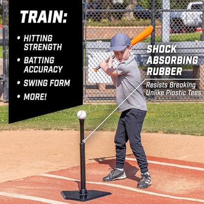 GoSports Baseball & Softball Batting Tees - Choose Jr. or Standard - Adjustable Rubber Hitting Tee - color: Jr. Black