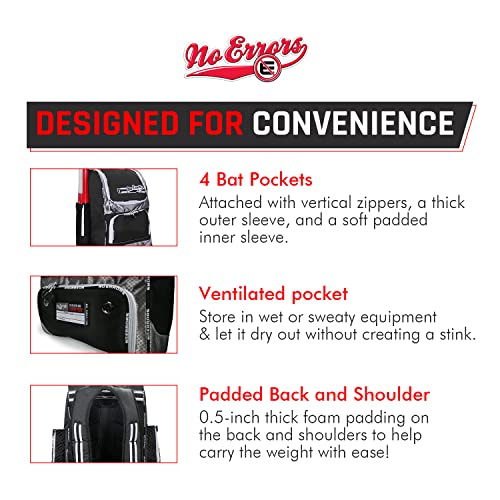 No Errors Top Pick Baseball Backpack for Kids - Heavy Duty Youth Baseball and Softball Bag with Fence Hooks - Dual Glove and Bat Compartments - color: Black