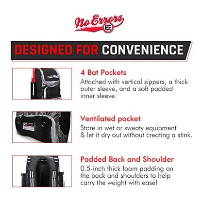 No Errors Top Pick Baseball Backpack for Kids - Heavy Duty Youth Baseball and Softball Bag with Fence Hooks - Dual Glove and Bat Compartments - color: Red