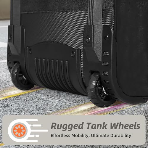 Shopsource Catchers Gear Bag with Wheels, 99L Large Capacity Rolling Baseball Bag with Multi-Pockets, Sturdy Softball Bag with Sturdy Back Base Plate, 4 Bat Sleeves, Shoe Compartment, Fence Hooks