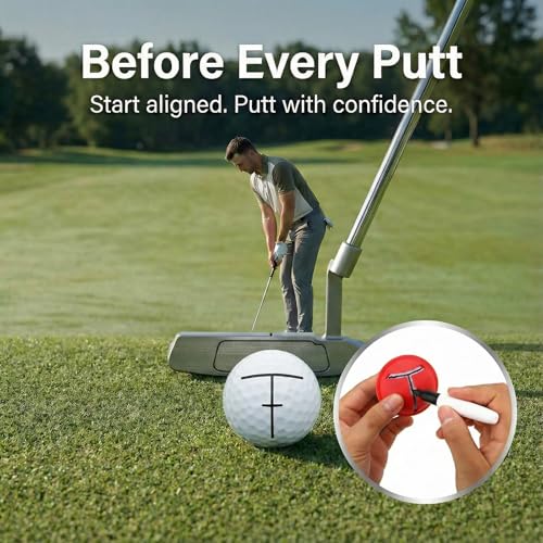 Golf Ball Line Marker: 3 Pack Golf Alignment Tool with Marking Pen Set to Improve Putting Precision & Target Consistency Red Putting Aid Ball Liner Stencils for Practice and Ball Identification