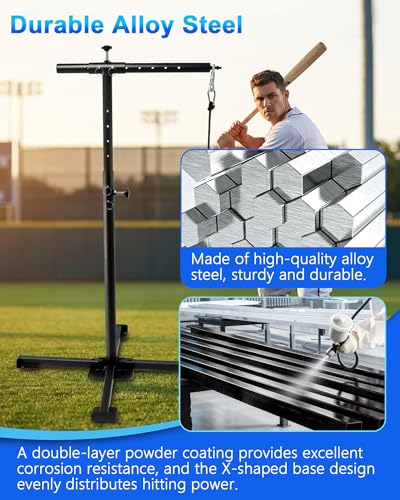 Batting Tee with Tethered Ball, Height Adjustable from 30" to 45" Baseball Batting Trainer, Batting Practice Equipment with 2 Sandbags, Baseball Swing Trainer to Improve Swing Power and Accuracy
