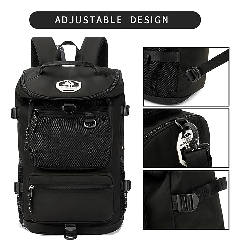 Solid color gym duffel bag backpack, wrestling bag,with shoe compartment, 4 kinds of back method waterproof travel sports walking laptop Lightweight (B-Black) - color: B-Black
