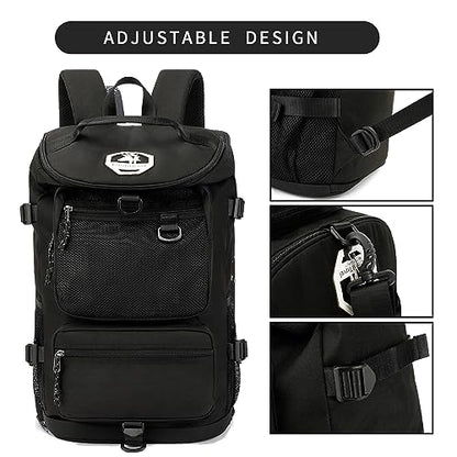 Solid color gym duffel bag backpack, wrestling bag,with shoe compartment, 4 kinds of back method waterproof travel sports walking laptop Lightweight (B-Black) - color: B-Black