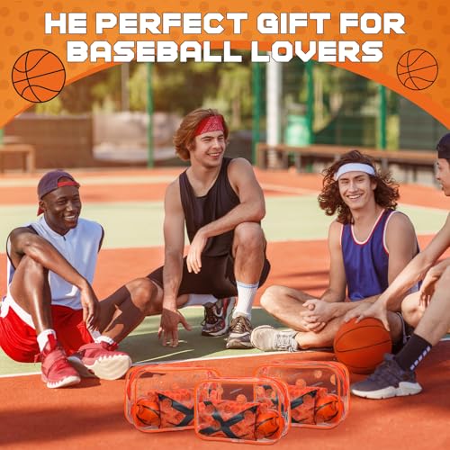 Kacctyen 24 Pcs Basketball Team Gift Bag Bulk for Snacks Sport Goodie Makeup Bag Clear PVC Pouch Organizer with Zipper Waterproof Travel Case for Woman Team Party Favors Birthday Decorations Supplies - style: Basketball