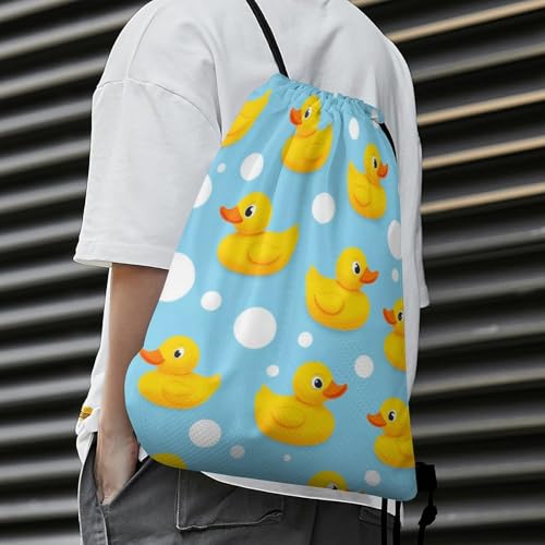 Gym Drawstring Bag Sports Sackpack Waterproof String Backpack with Shoe Compartment for Hiking Swimming Training, Cute Funny Yellow Rubber Ducks And Bubbles Blue Bags - color: Picture (748)