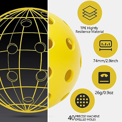 Navona 48 Pack Premium 40-Holes Outdoor Pickleball Balls, Meet USAPA Official Requirement, Perfectly Balanced, High Bounce True Flight, Durable Outdoor Pickleball Set - style: Pickleballs-Y-48 pack
