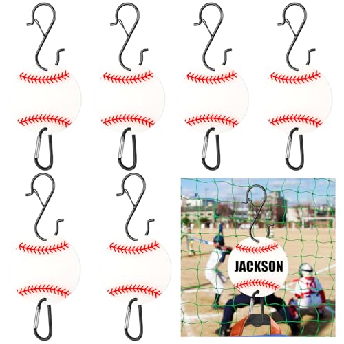 CroBlissful 6 Pcs Bag Hook for Fence Baseball Football Basketball Tennis Team Gifts Bag Clip Sports Backpack Buckle with Acrylic Board for Bat Water Bottle Player Lover Gifts - color: Baseball
