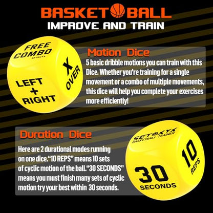 Basketball Dribble Skills Dice Set - Training Equipment - Basketball Gift for Boys.Dribble Skills Training for Beginner and Party Favors - color: Yellow