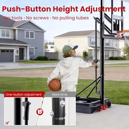 Feelwin Basketball Hoop for Kids Youth Adults, Portable Adjustable Height Basketball Goal with Wheels for Driveway Backyard Outdoor Play