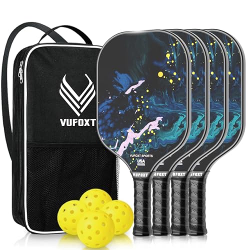 Pickleball Paddles Set of 2/4, USAPA Approved Carbon Fiber Surface Pickle Ball Set - 14mm PP Honeycomb Core of Lightweight Pickleball Rackets -Suitable for Beginners' Training and Game（Blue） - color: Blue 4Players