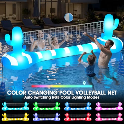 2026 Pool Volleyball Net With Lights,Inflatable Volleyball Net For Pool,Floating Swimming Game Toy for Kids&Adults,Solar pool Volleyball Set,Volleyball Net For Inground Pools,Water Sport Pool Party-L