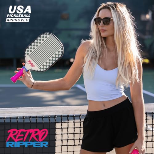 RAD Pickleball Paddle – USAPA Approved Pickleball Racket – Fiberglass Surface with Spin Grit Tech – Carbon Fiber Pickleball Paddle for Power & Control – Indoor & Outdoor - color: Retro Ripper