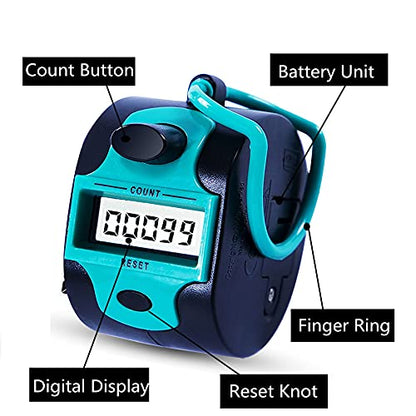 TESEAS Handy Counter Click Manual Digital clicker Stitch Tally Counters Finger Mechanical Palm Handheld Pitch 5-Digit Electronic Display Click Counter Number Count for Row, People, Golf Lap
