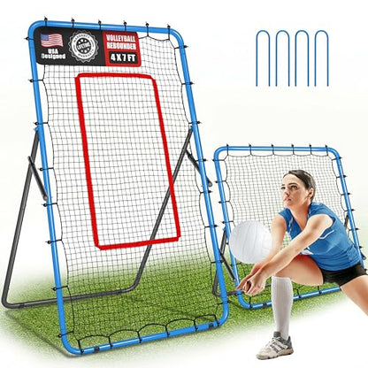 2-in-1 Volleyball Rebounder Net, Adjustable 7×4 ft to 4.5×4 ft Bounce Back Training Rebound Equipment with Angle Customization for Volleying, Bumping, Spiking Practice - color: Blue