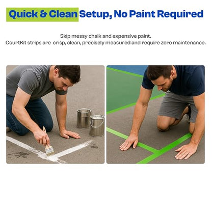 Pickleball Court Marking Kit – Pre-Measured, Pre-Cut, Ready-to-Apply Pickleball Court Tape for Indoor & Outdoor, Waterproof, Easy Setup, No Residue, Portable, Line Kit, Floor Markers