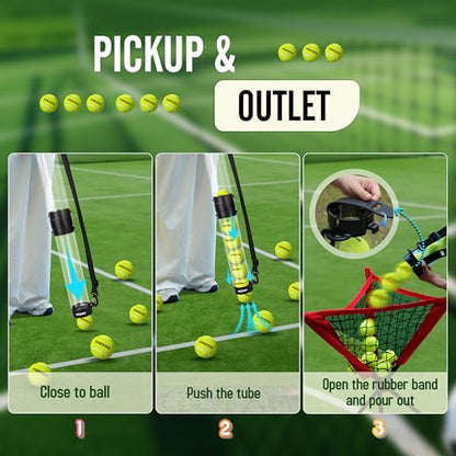 Hikeen Durable Tennis Ball Pick up Tube with 6/12 Tennis Balls,Quick Pickup & Storage Tennis Ball Tube with Shoulder Strap for Tennis Accessories - Includes 6/12 Balls - style: with 12 Tennis Balls