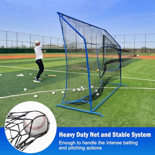 Baseball Softball Net with Blocking System, 7x7ft/6x6ft/10x7ft Practice Cage Net for Batting/Pitching/Fielding, Metal Frame with Elevated Base and Storage Bag for Backyard Indoor Training - size: 10x7FT