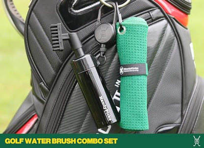 Handy Picks Golf Club Cleaner with Water Bottle Holds 5.5 OZ, Heavy Duty Metal Retractable Magnetic Clip, Waffle Microfiber Golf Towel, Ideal Water Brush Combo