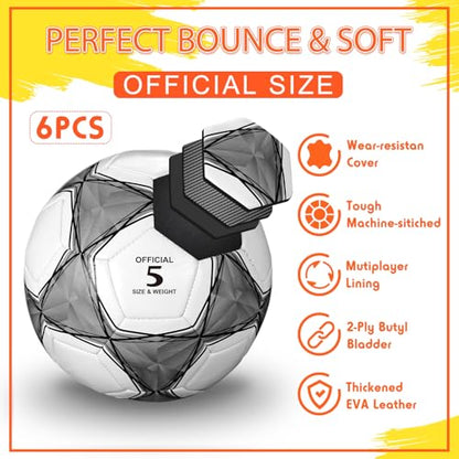 Jenaai 6 Pcs Soccer Ball Bulk with Pump, Official Size 3 4 5 Outside Sport Soccer Ball Machine Stitched for Training Practice